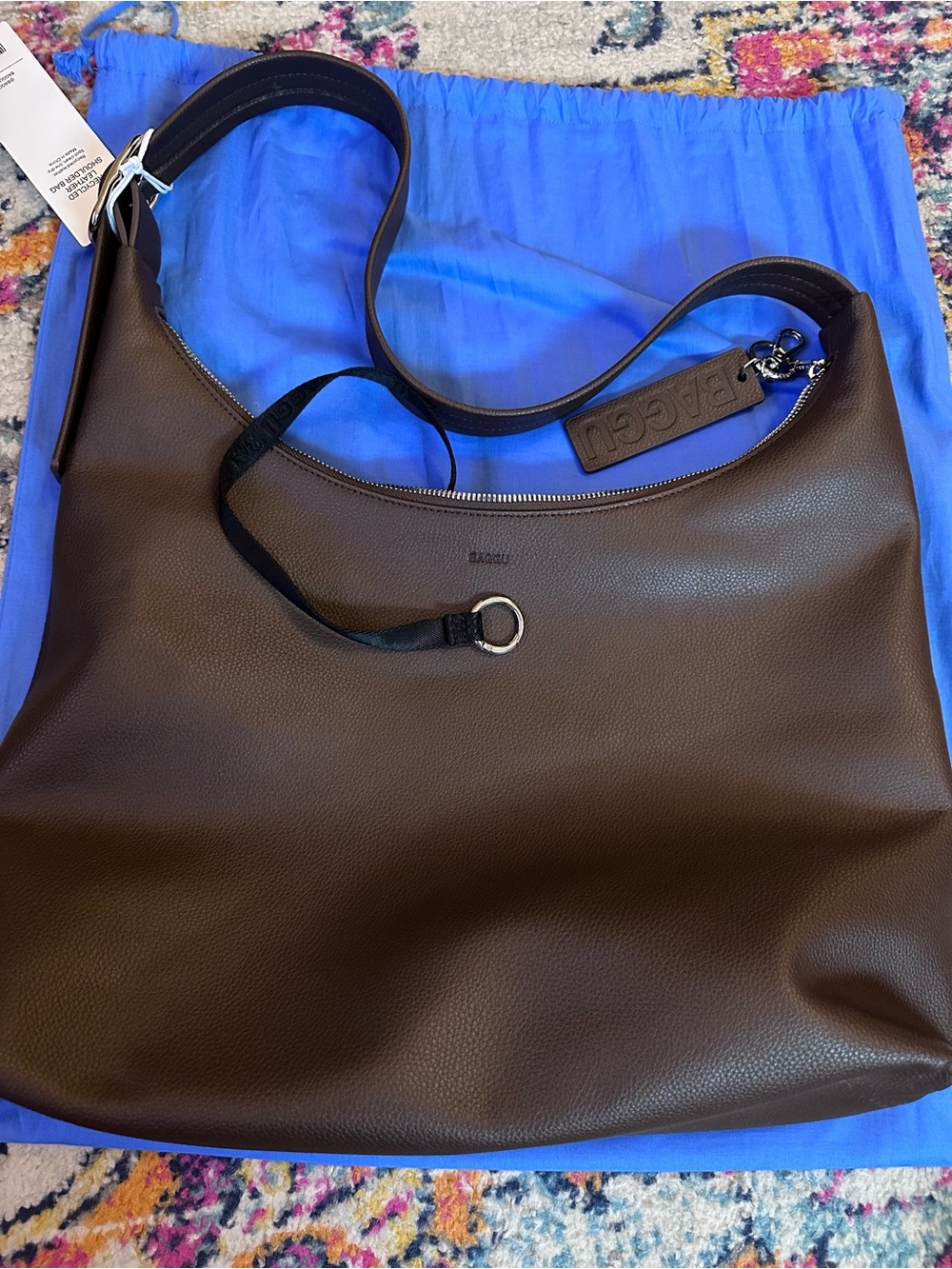 BAGGU Chocolate Brown Recycled Leather Shoulder Hobo - Picture 4 of 12